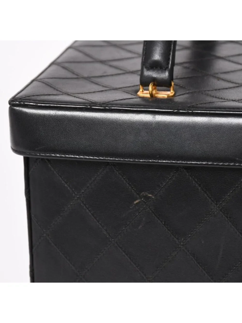 Chanel Bicolor Vanity Bag Handbag CC Logo Lambskin Black Gold